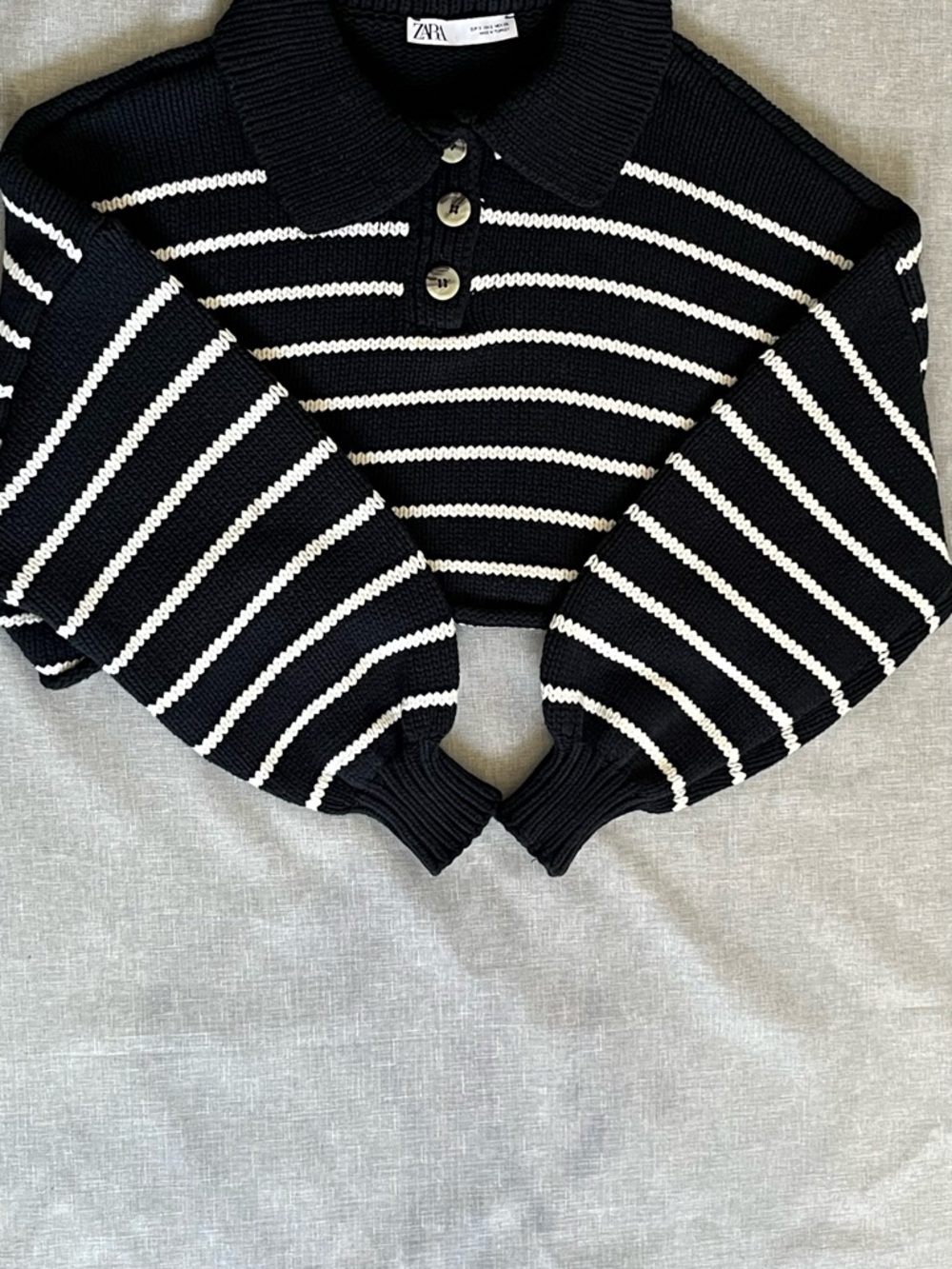 Zara Black & White Striped Polo Knit Sweater